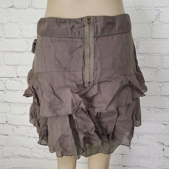 𝅺charlotte Russe Cotton Olive Mini Skirt short ruffled tiered tribal sz 7 - Picture 2 of 5